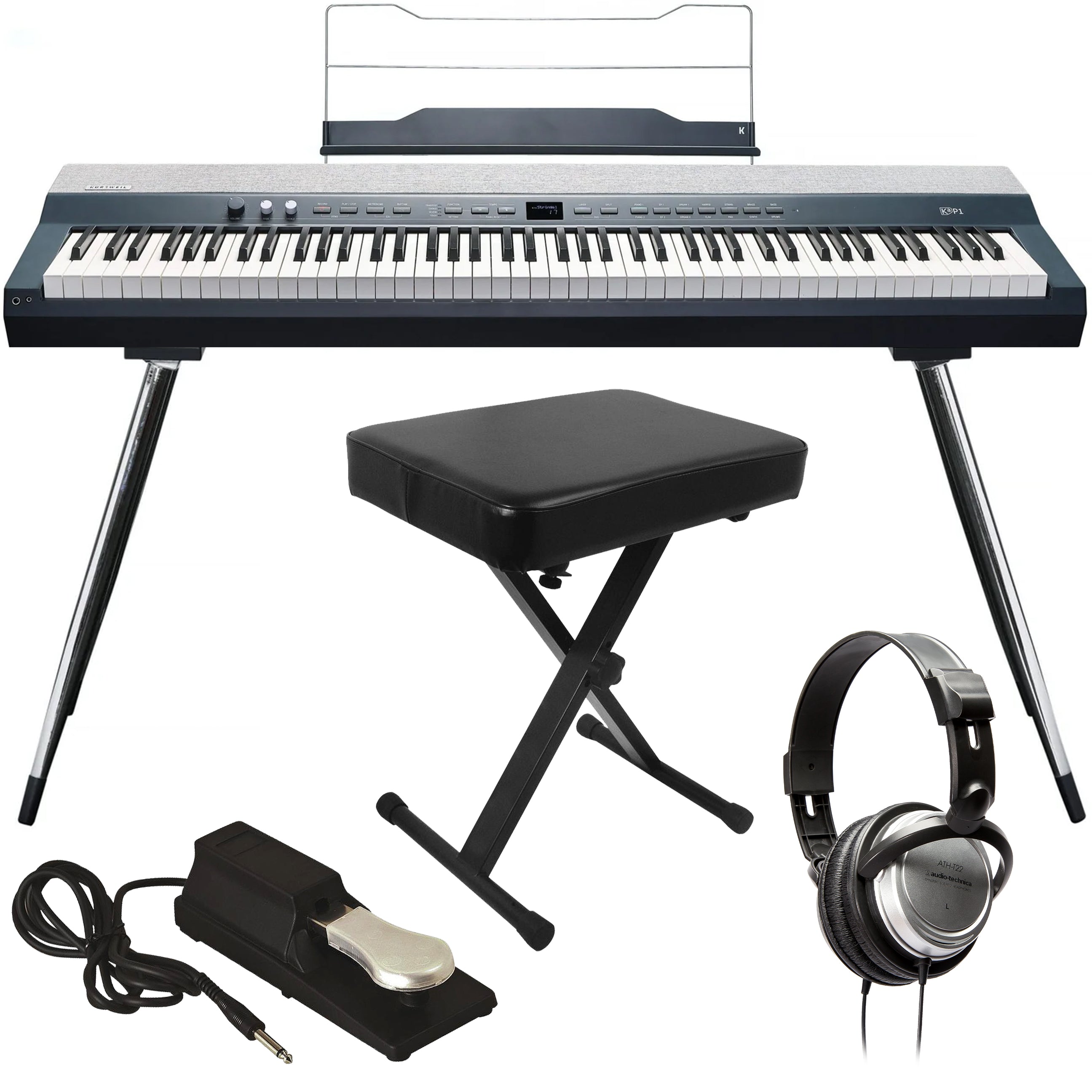 Kurzweil KaP1 Digital Piano Blue HOME ESSENTIALS BUNDLE Kraft Music