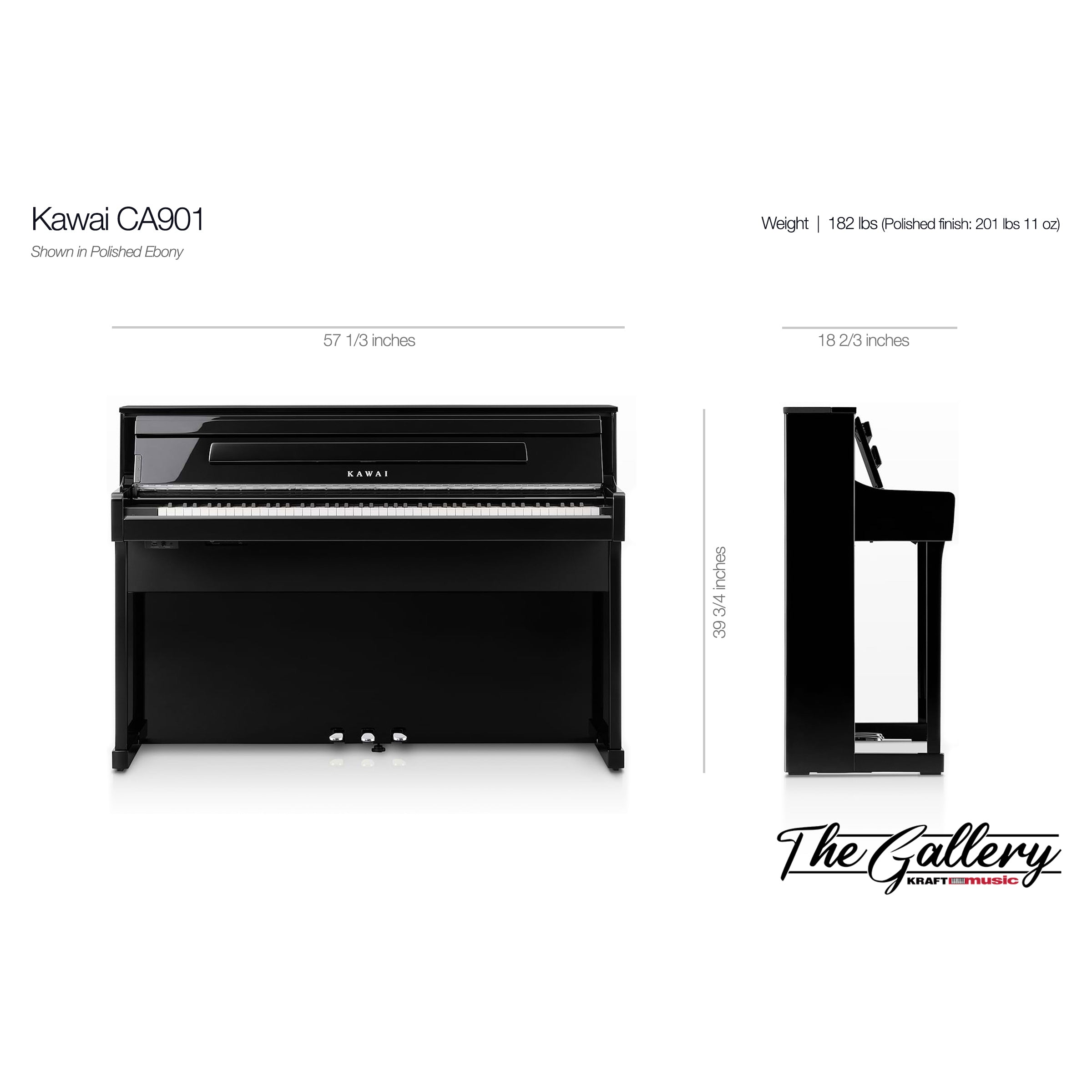 Kawai CA901RO Piano - Dimensions