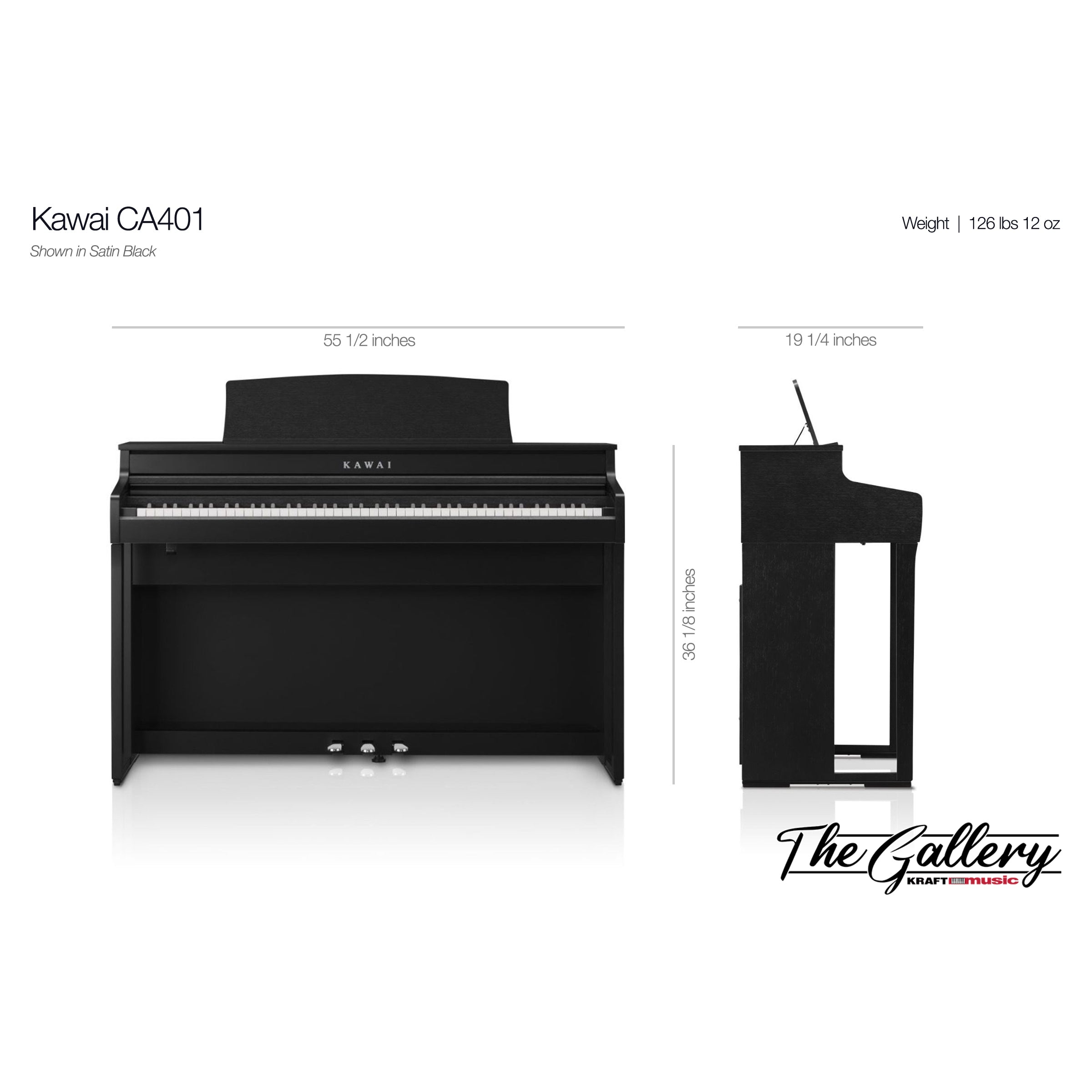 Kawai CA401 Concert Artist Digital Piano - Dimensions