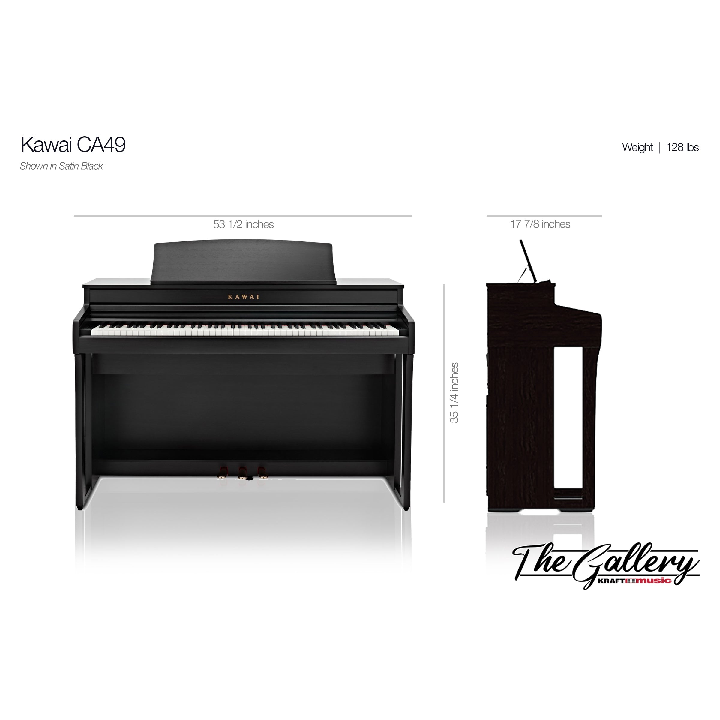 Kawai CA49 Digital Piano - Dimensions 
