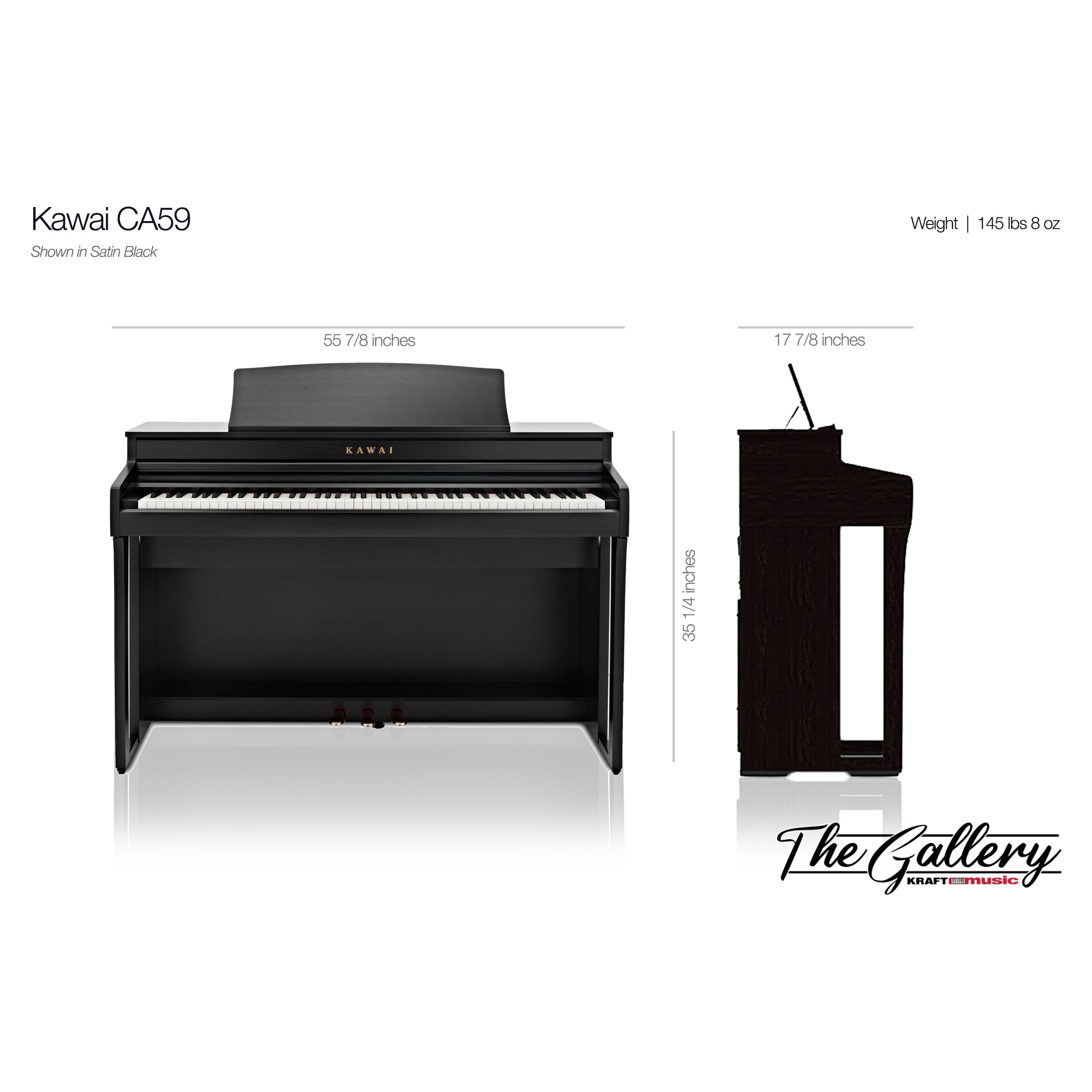 Kawai CA59 Digital Piano - Dimensions 