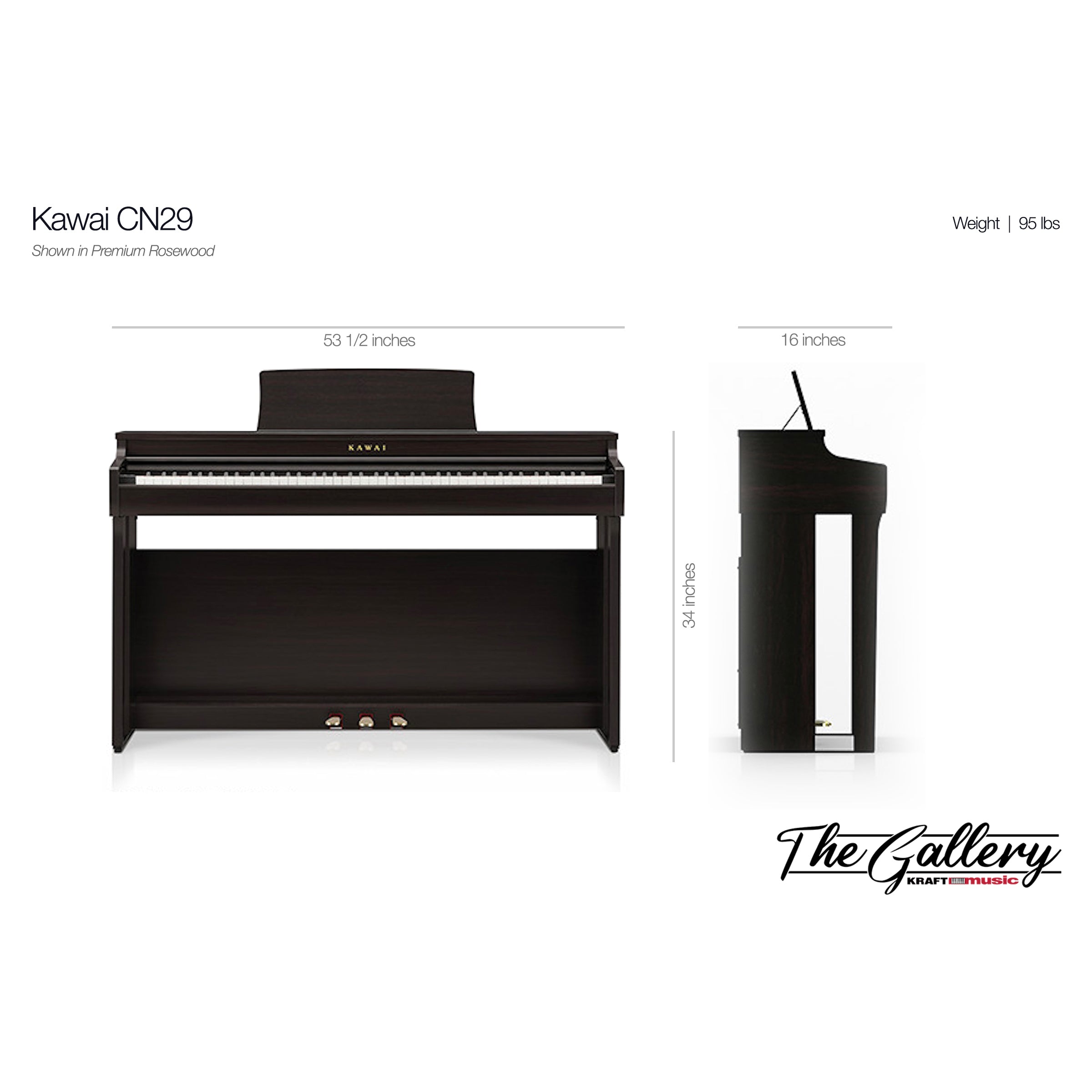 Kawai CN29 Digital Piano - Dimensions