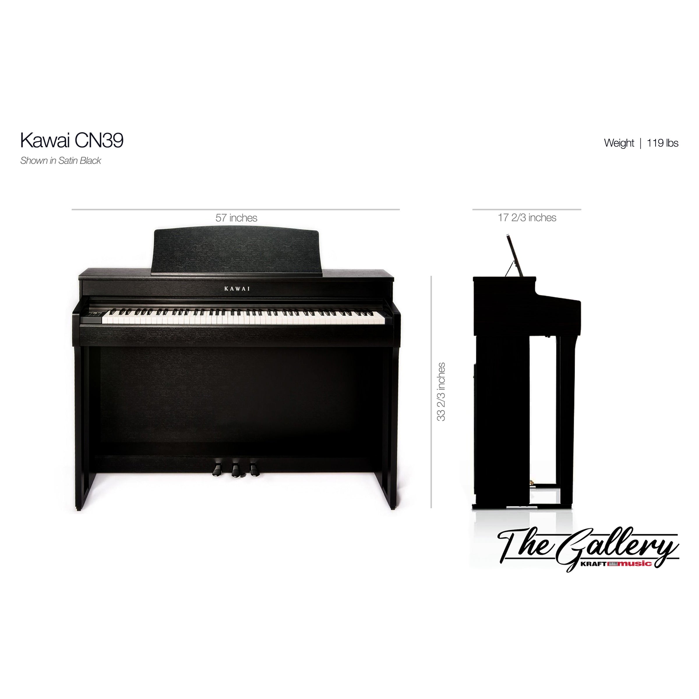 Kawai CN39 Digital Piano - Dimensions