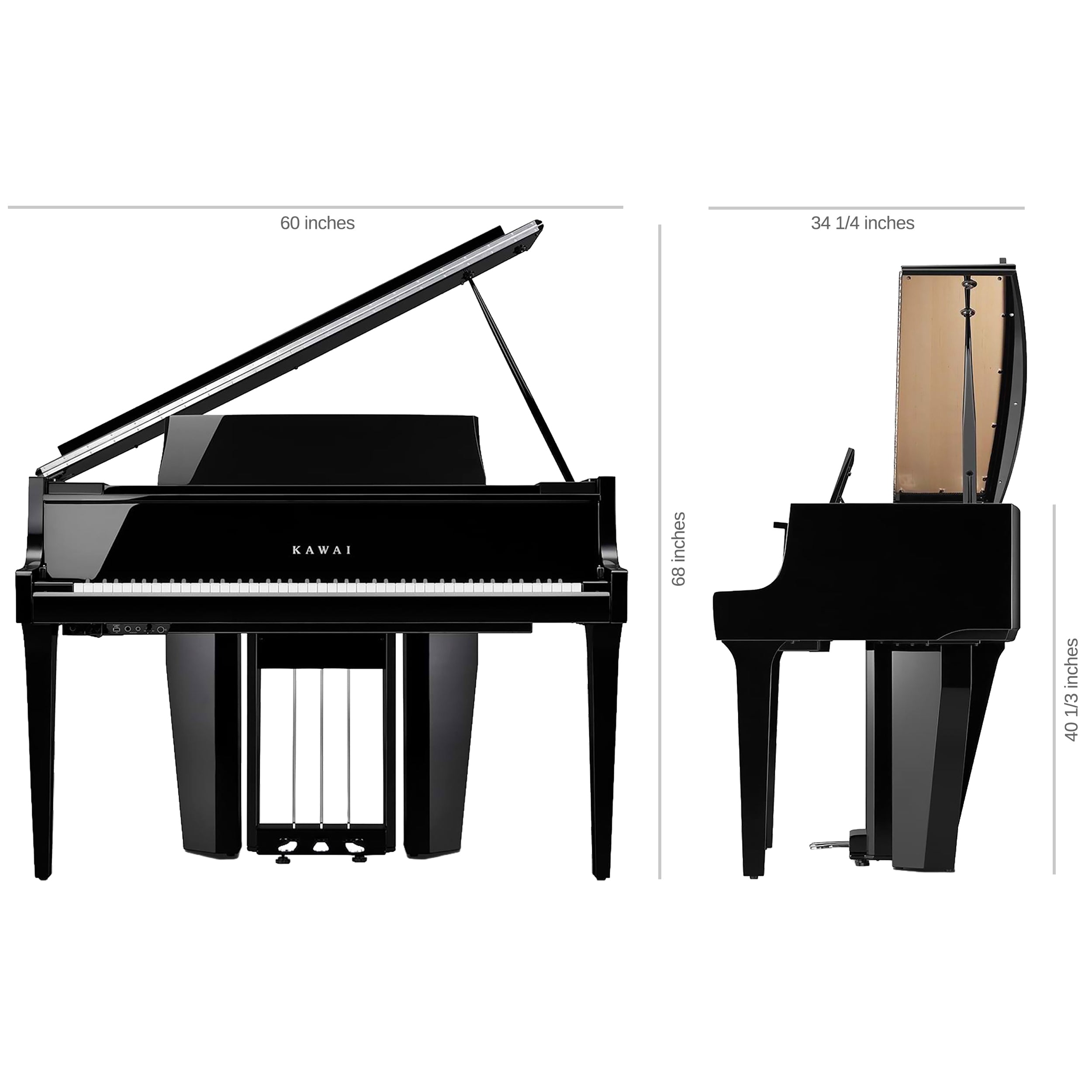 Kawai NOVUS NV12 Hybrid Upright Piano - Dimensions 