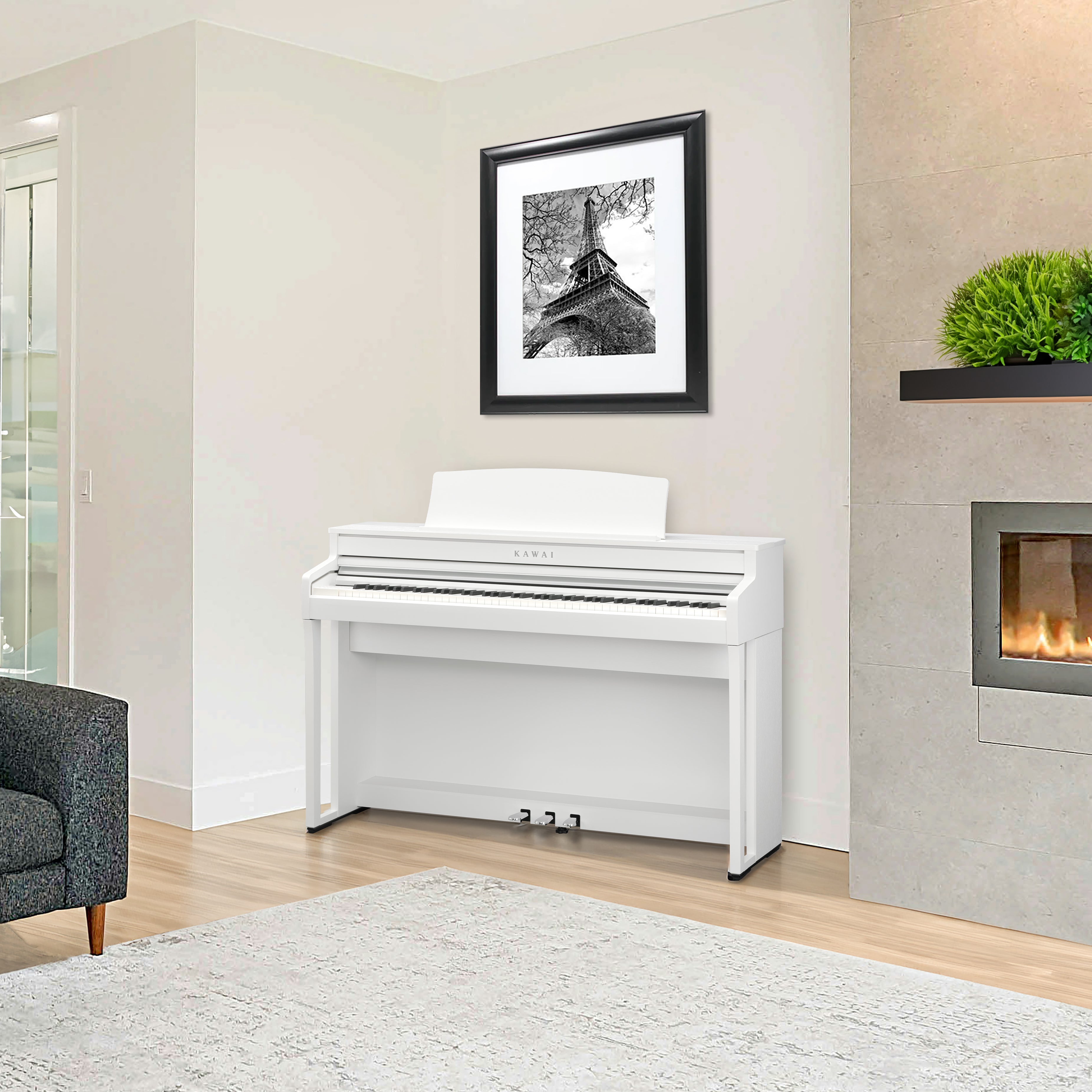 Kawai CA59 Concert Artist Digital Piano - Satin White - in a stylish living room