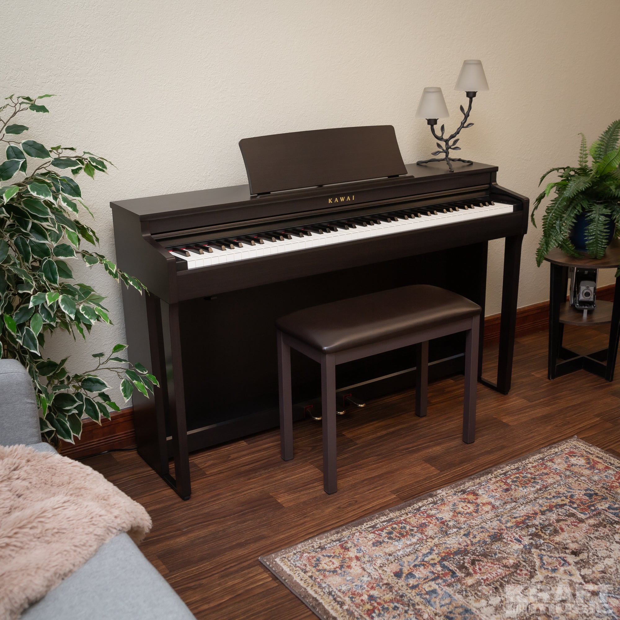 Kawai CN201 Digital Piano - Premium Rosewood - in a stylish living room