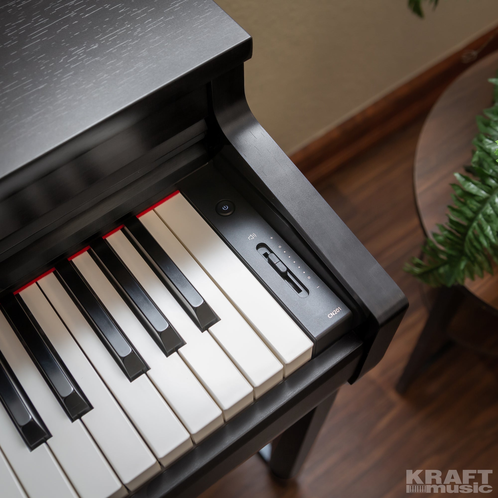 Kawai CN201 Digital Piano - Satin Black - Volume and power controls