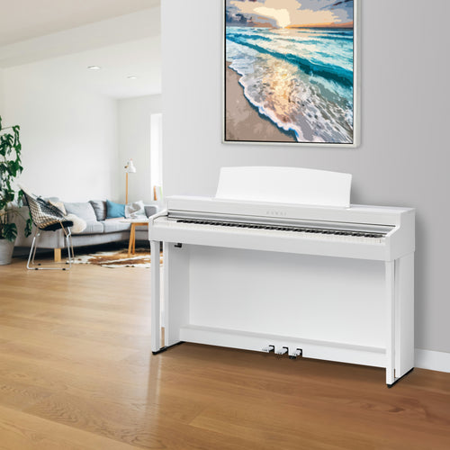 Kawai CN301 Digital Piano - Satin White - in a stylish living room