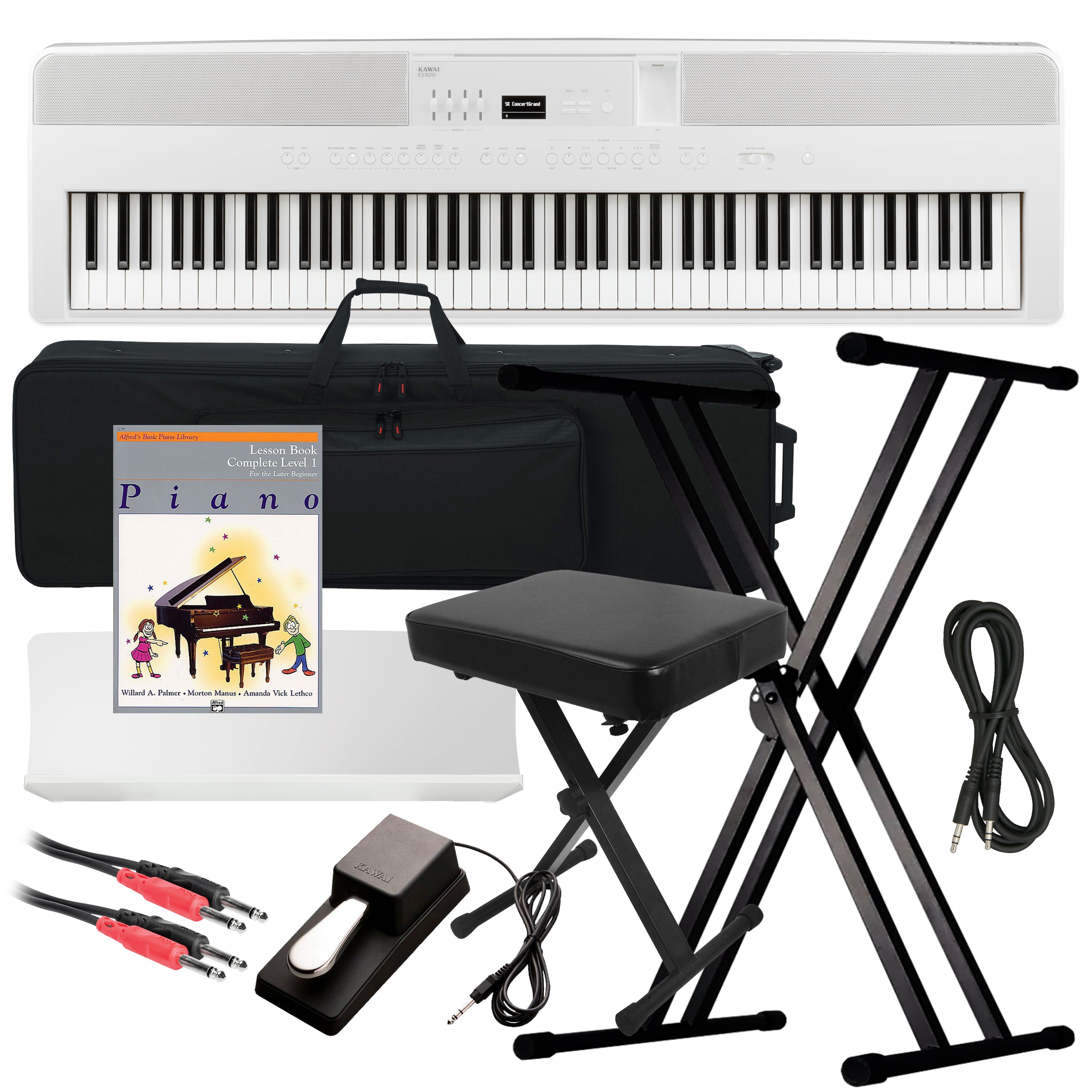 Kawai ES920 Portable Digital Piano - White STAGE ESSENTIALS BUNDLE