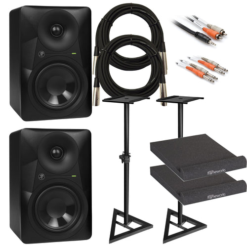 Collage of everything included with the Mackie MR624 Studio Monitor Speaker COMPLETE STUDIO BUNDLE