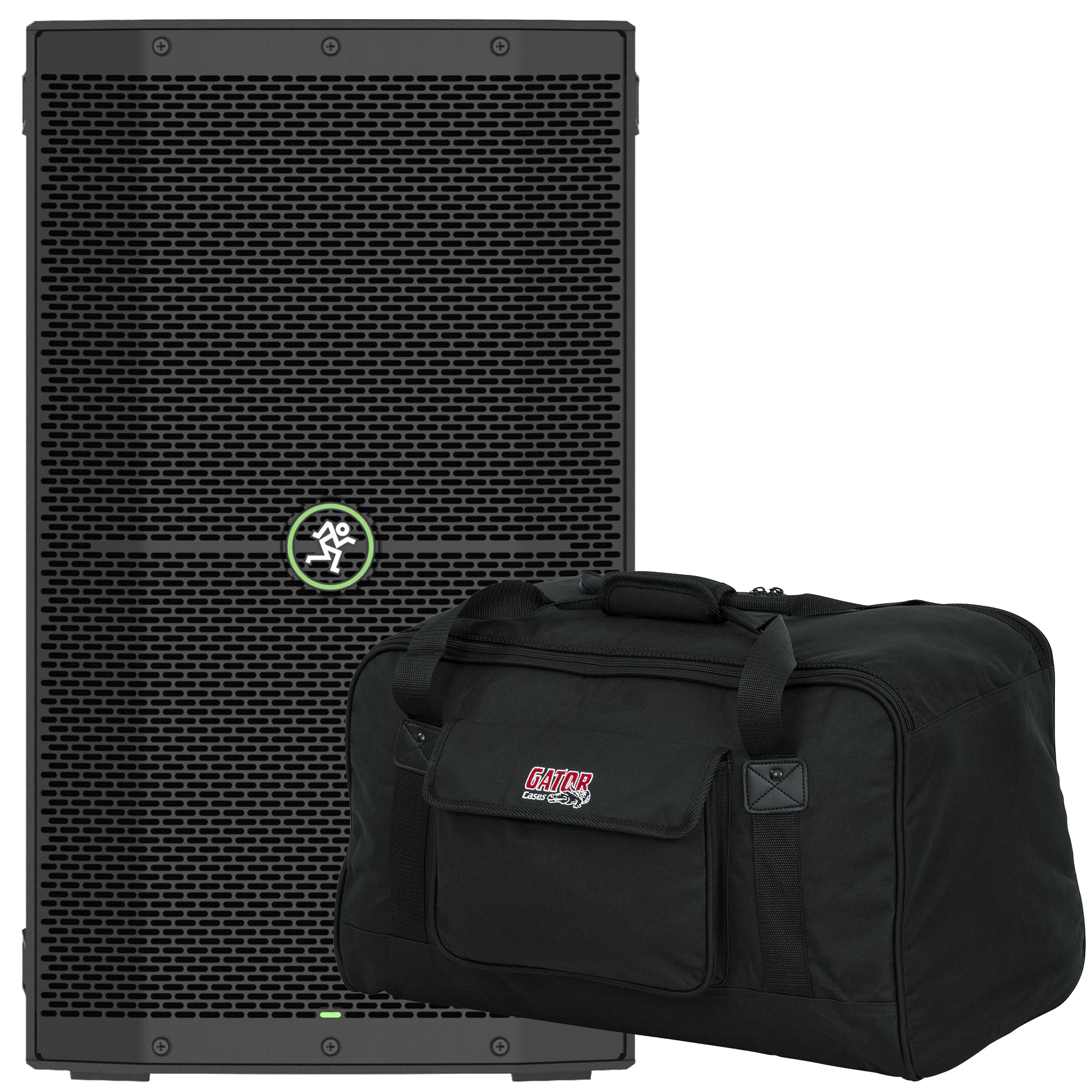 Collage of items included in the Mackie Thump210XT 10" 1400W Powered Loudspeaker CARRY BAG KIT
