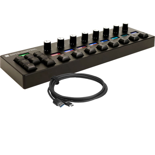 Collage showing components in Melbourne Instruments Roto-Control Motorized MIDI Controller USB CABLE KIT