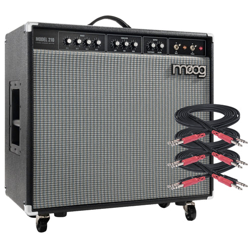 Collage showing components in Moog Model 210 4-Channel Instrument Amplifier BASIC CABLE KIT