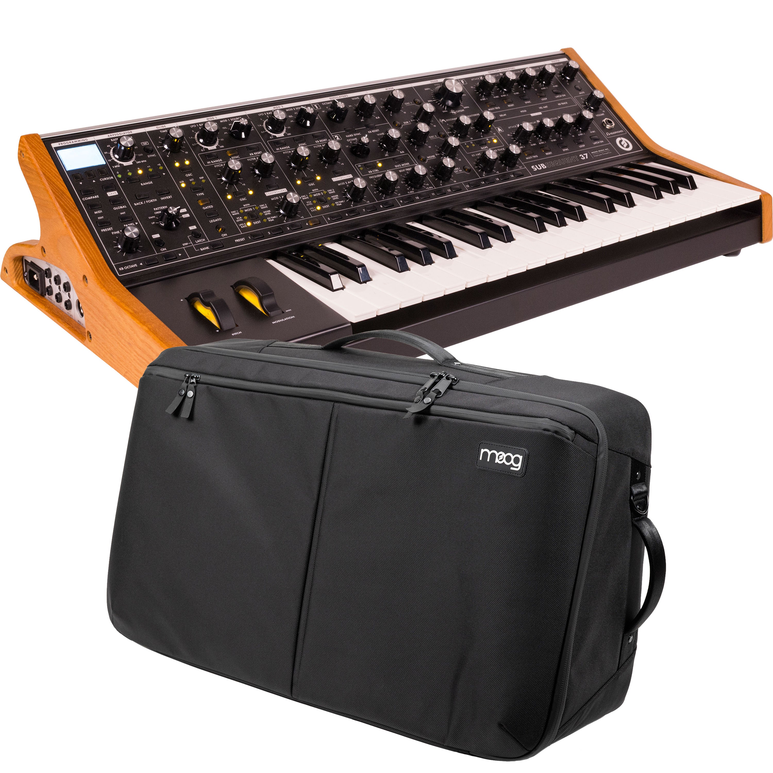 Collage showing components in Moog Subsequent 37 Analog Synthesizer CARRY BAG KIT