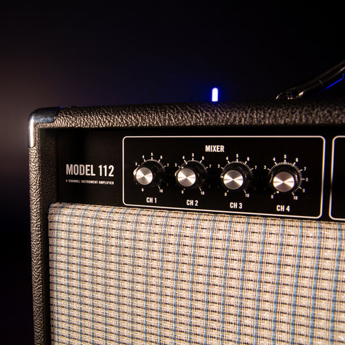 Close up of the Moog Model 112 4-Channel Instrument Amplifier