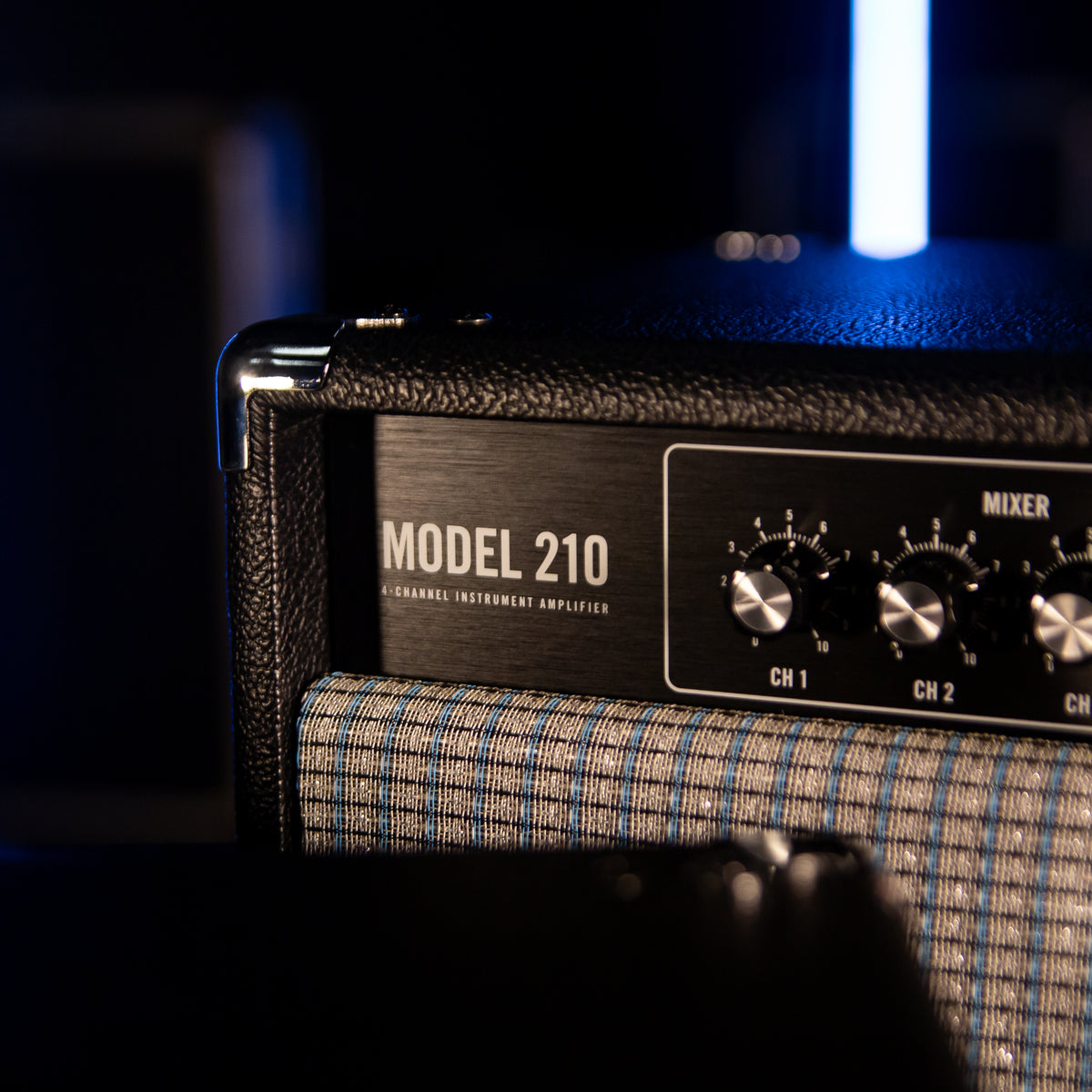 Close up of the Moog Model 210 4-Channel Instrument Amplifier