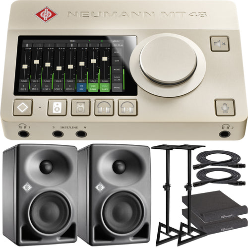 Collage showing components in Neumann MT 48 12in/16out USB-C Audio Interface MONITOR KIT