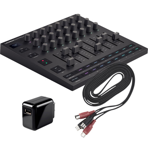 Collage showing components in Novation Launch Control XL 3 POWER & CABLE KIT
