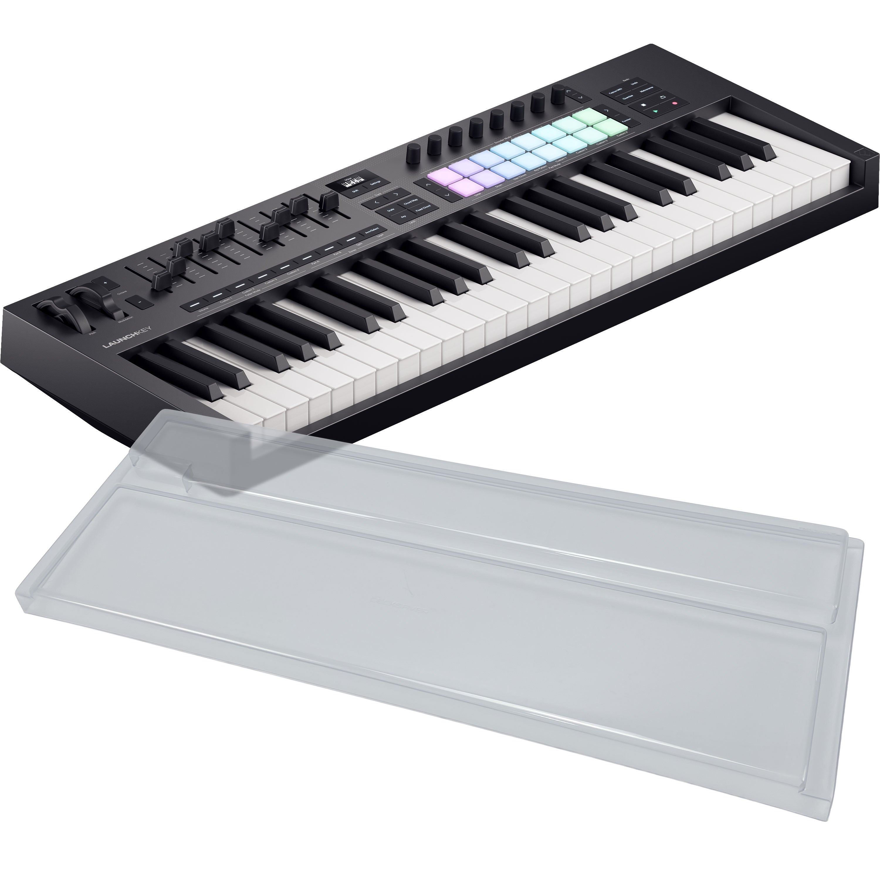 Collage showing components in Novation Launchkey 49 Mk4 Keyboard Controller DECKSAVER KIT