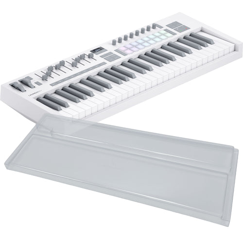 Collage showing components in Novation Launchkey 49 Mk4 Keyboard Controller - White DECKSAVER KIT