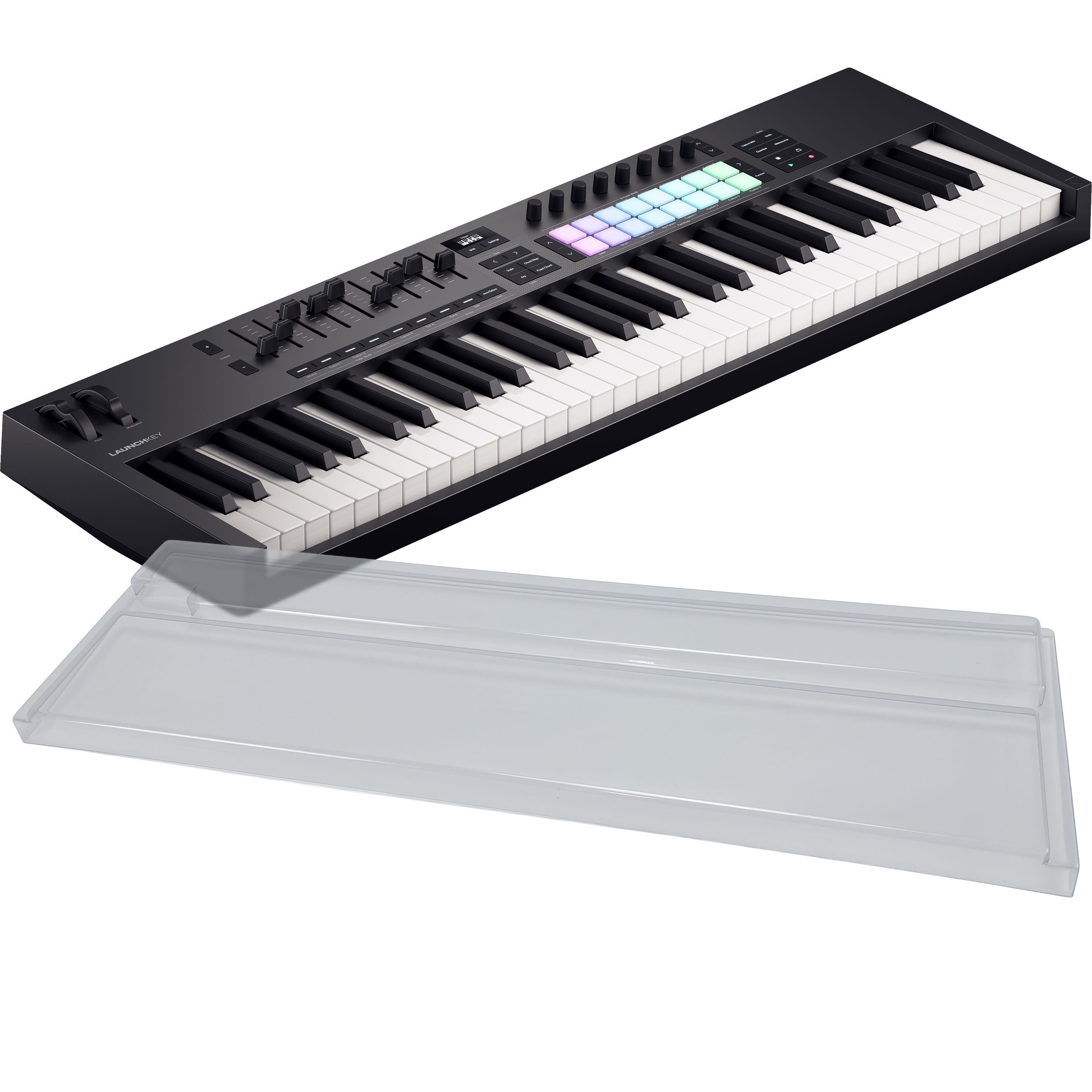 Collage showing components in Novation Launchkey 61 Mk4 Keyboard Controller DECKSAVER KIT
