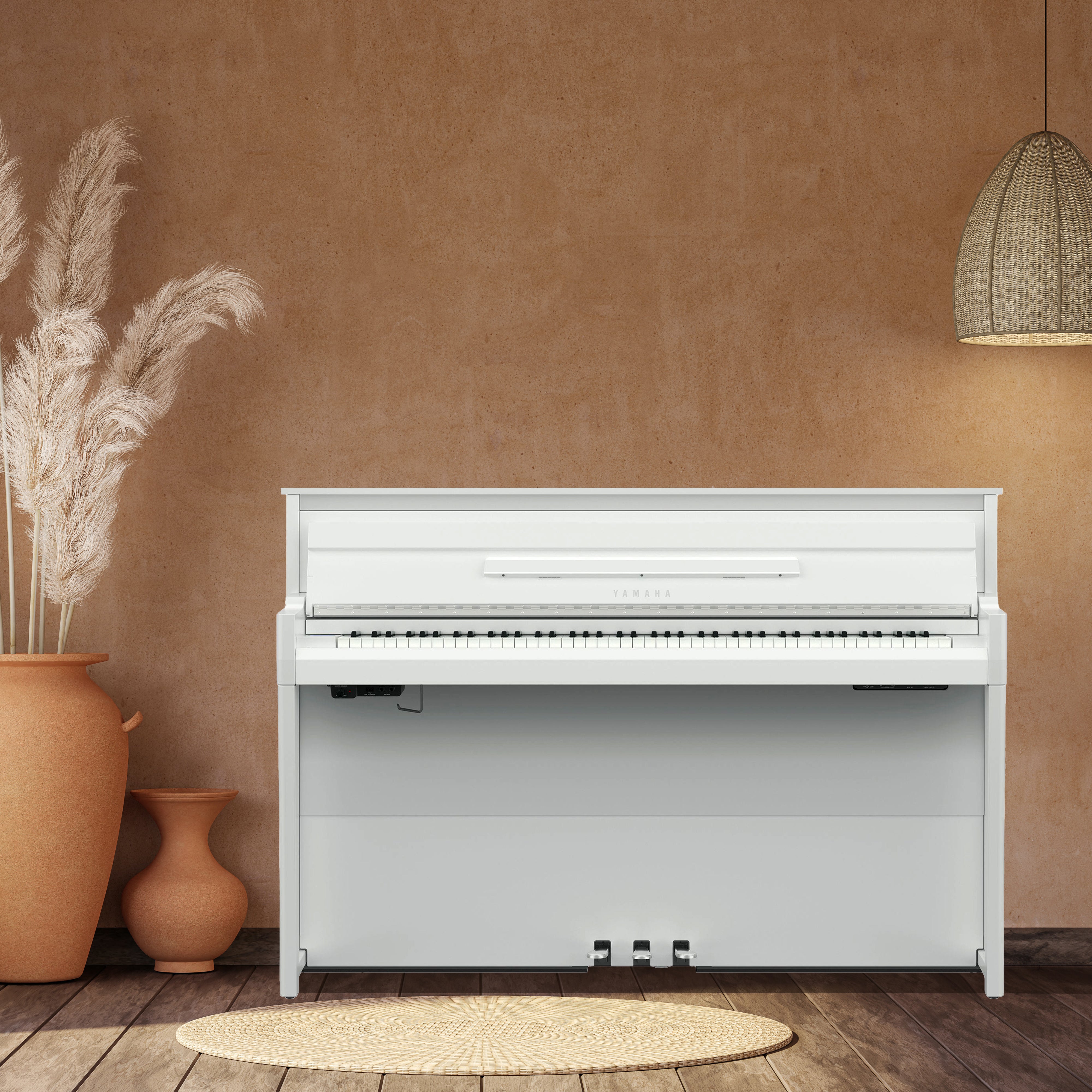 Yamaha AvantGrand NU1XA Hybrid Piano - Polished White - in a stylish living room