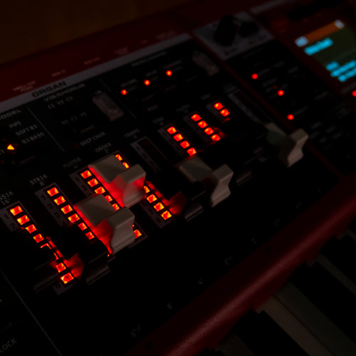 Close up of lit up controls on the Nord Electro 7 HP 73 Stage Keyboard