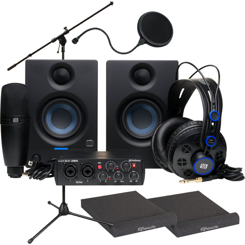 Collage showing components in PreSonus AudioBox 96k Complete Bundle BONUS PAK