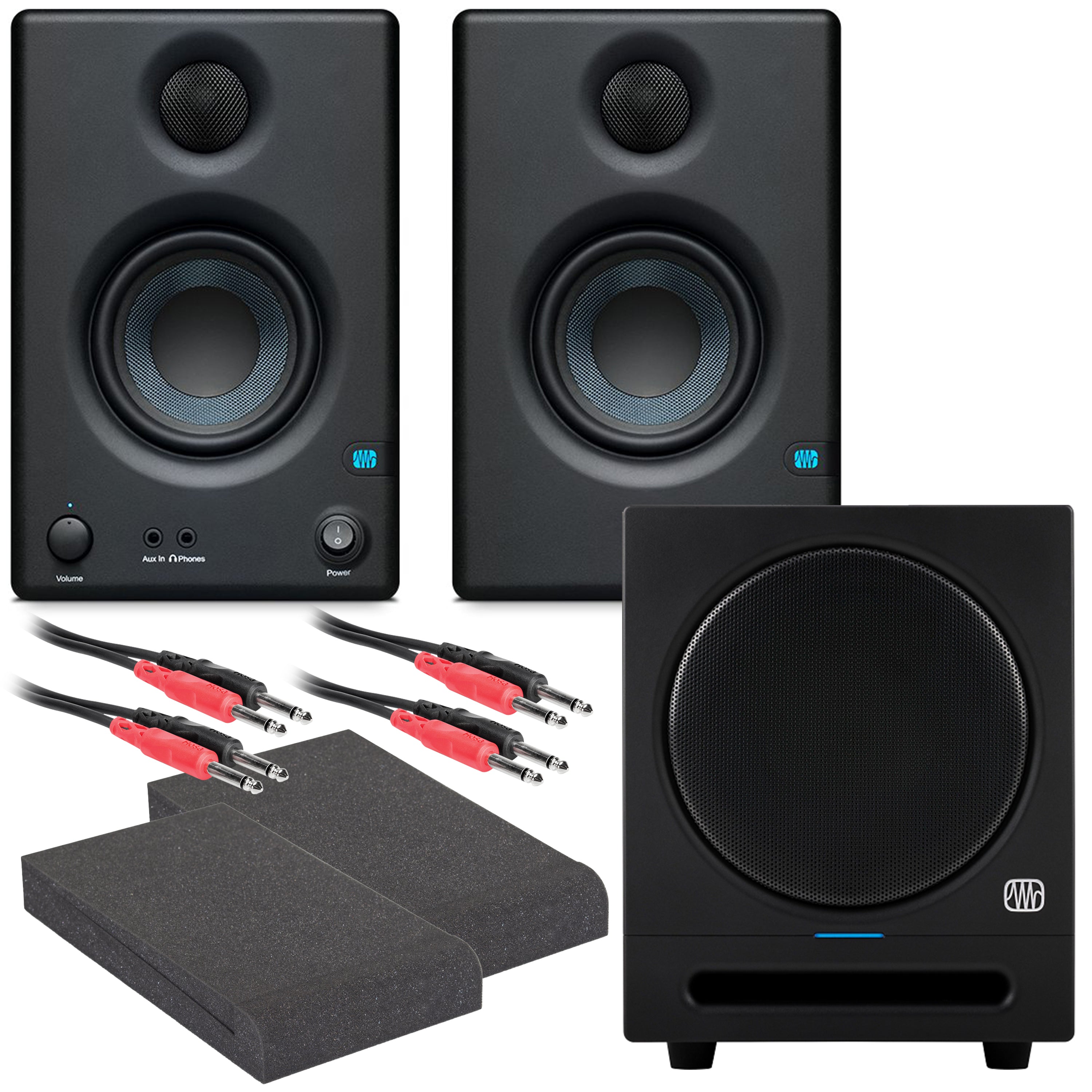 Collage of the PreSonus Eris 3.5 Powered Studio-Monitors (Pair) SUB PAK