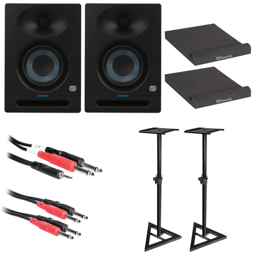 Collage image of the PreSonus Eris Studio 4 4" Active Studio Monitor with EBM Waveguide STUDIO ESSENTIALS BUNDLE