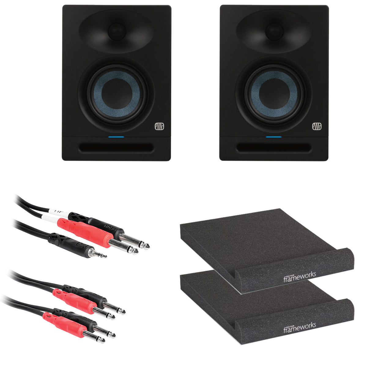 Collage image of the PreSonus Eris Studio 4 4" Active Studio Monitor with EBM Waveguide STUDIO PAK