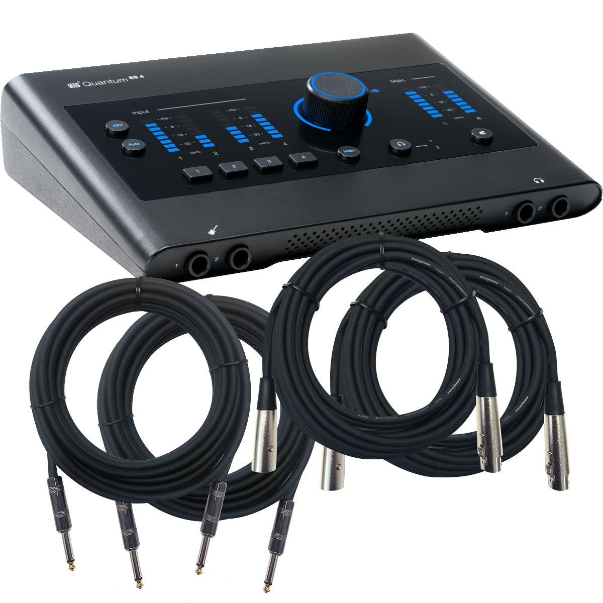 Collage showing components in PreSonus Quantum ES 4 4in/4out USB-C Audio Interface CABLE KIT