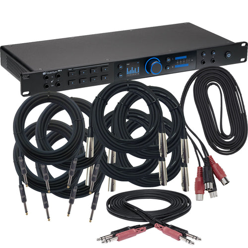 Collage showing components in PreSonus Quantum HD 8 20in/24out USB-C Audio Interface CABLE KIT