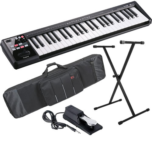 roland a-49 midi controller keyboard - black stage essentials bundle