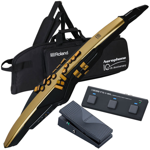 Collage showing components in Roland Aerophone Pro AE-30A Gold Limited Edition CONTROL KIT