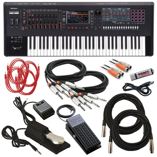 Collage showing components in Roland Fantom 6 EX Workstation Keyboard CABLE KIT