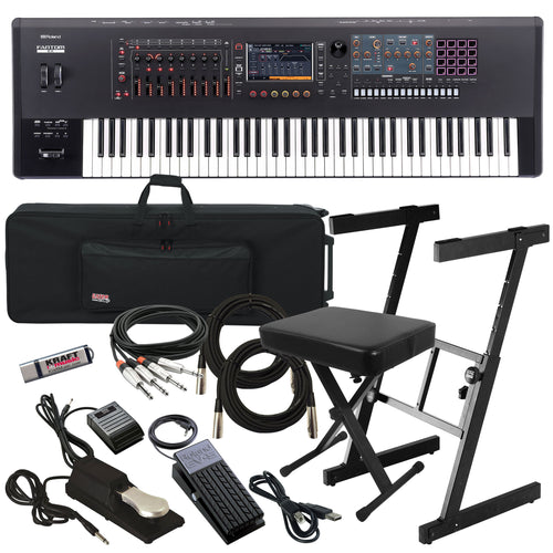 Collage showing components in Roland Fantom 7 EX Workstation Keyboard STAGE RIG
