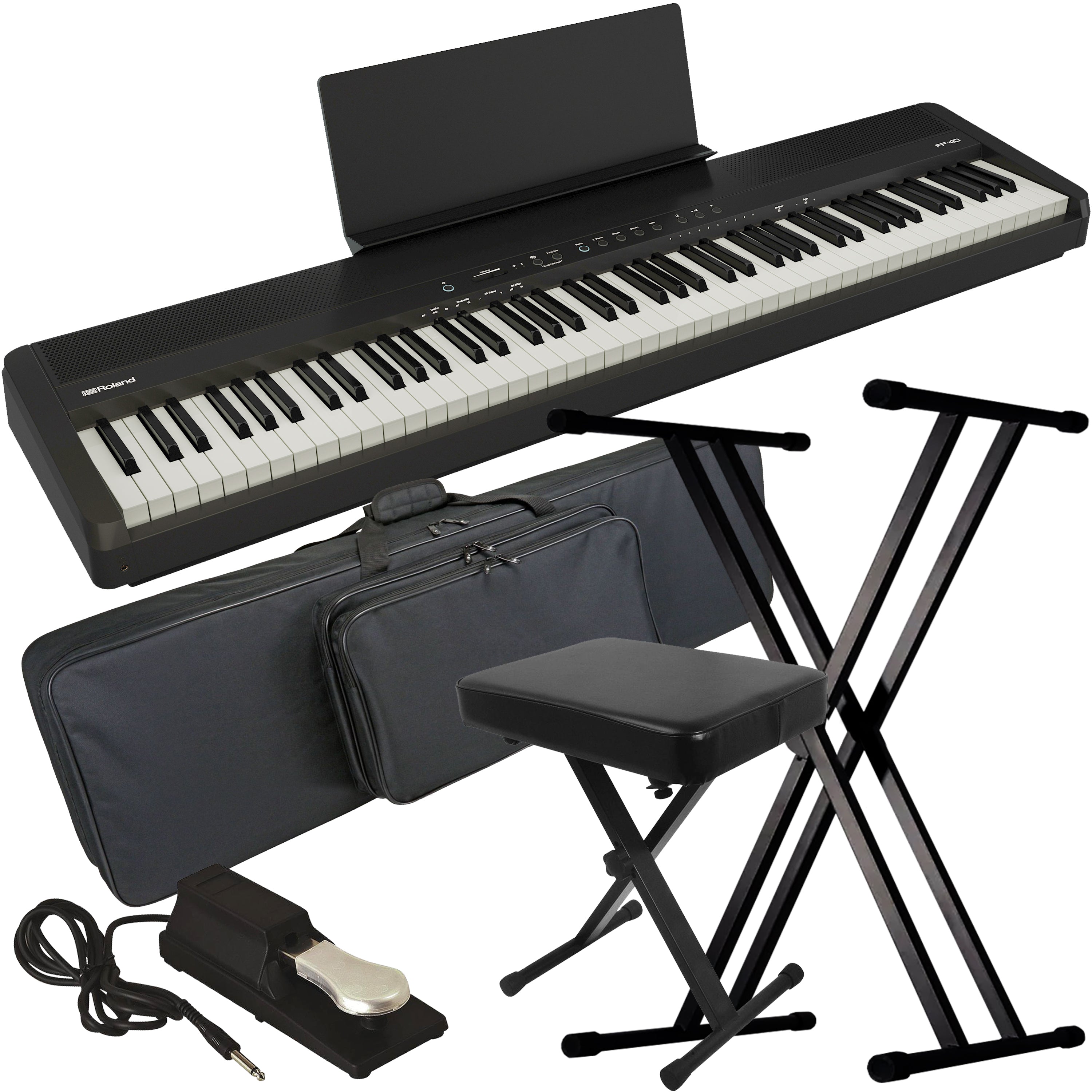 Roland FP-40 Digital Piano - White STAGE ESSENTIALS BUNDLE