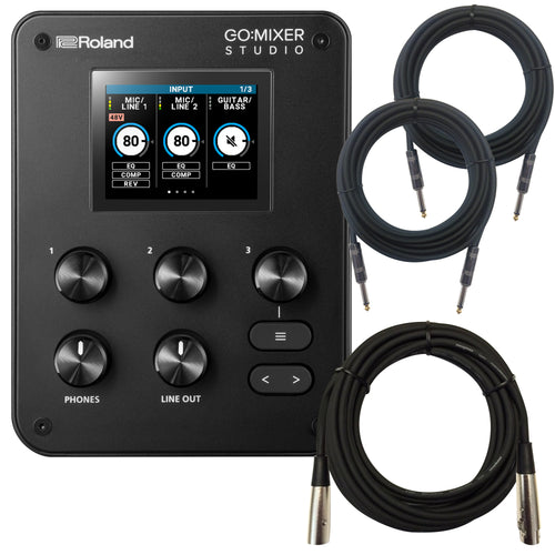 Collage of items included in the Roland GO:MIXER STUDIO Audio Mixer/Interface CABLE KIT