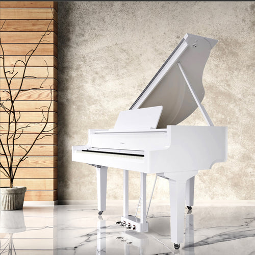 Roland GP-9 Digital Grand Piano - Polished White - in a stylish room