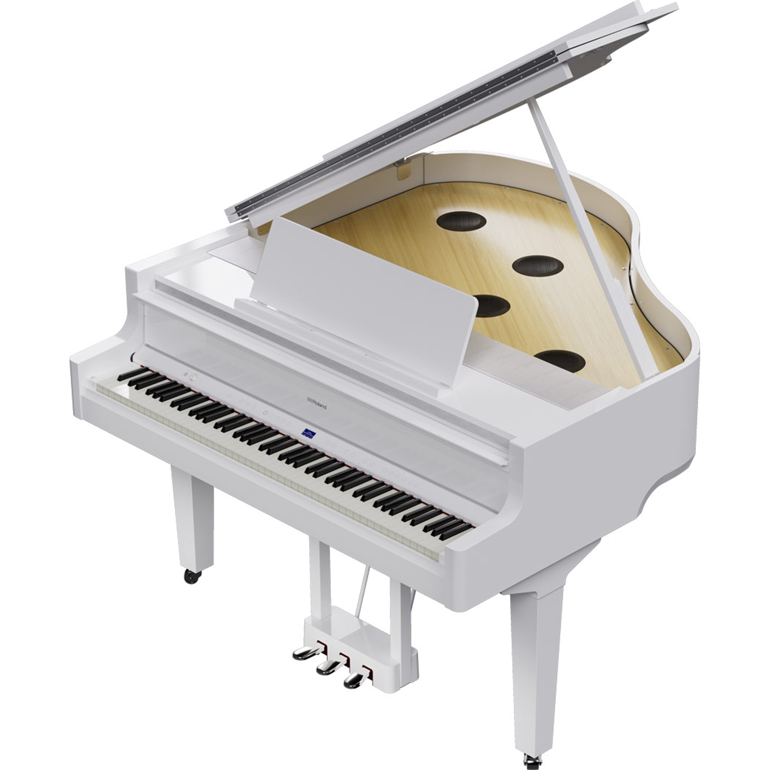Roland GP-9 Digital Grand Piano - Polished White - left facing from above