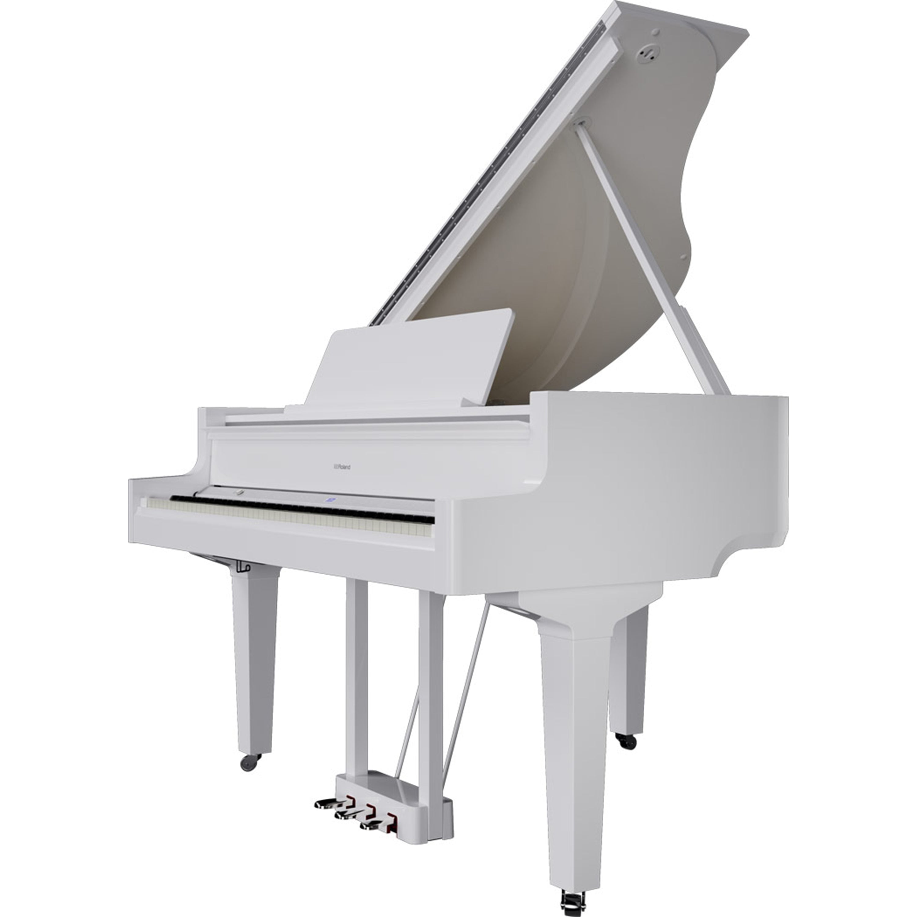 Roland GP-9 Digital Grand Piano - Polished White - left facing from a lower view