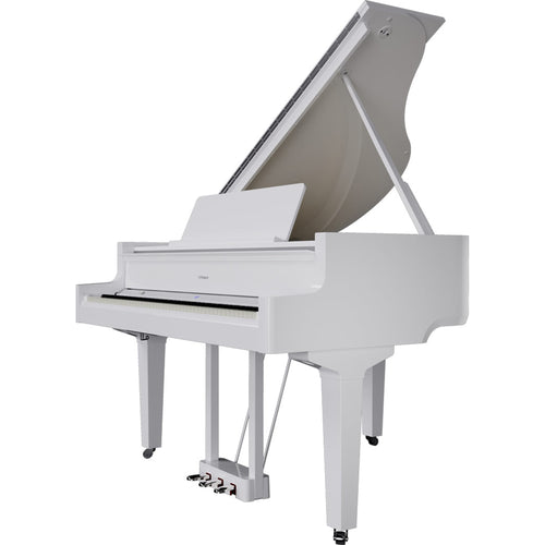 Roland GP-9M Digital Grand Piano with Moving Keys - Polished White - left facing