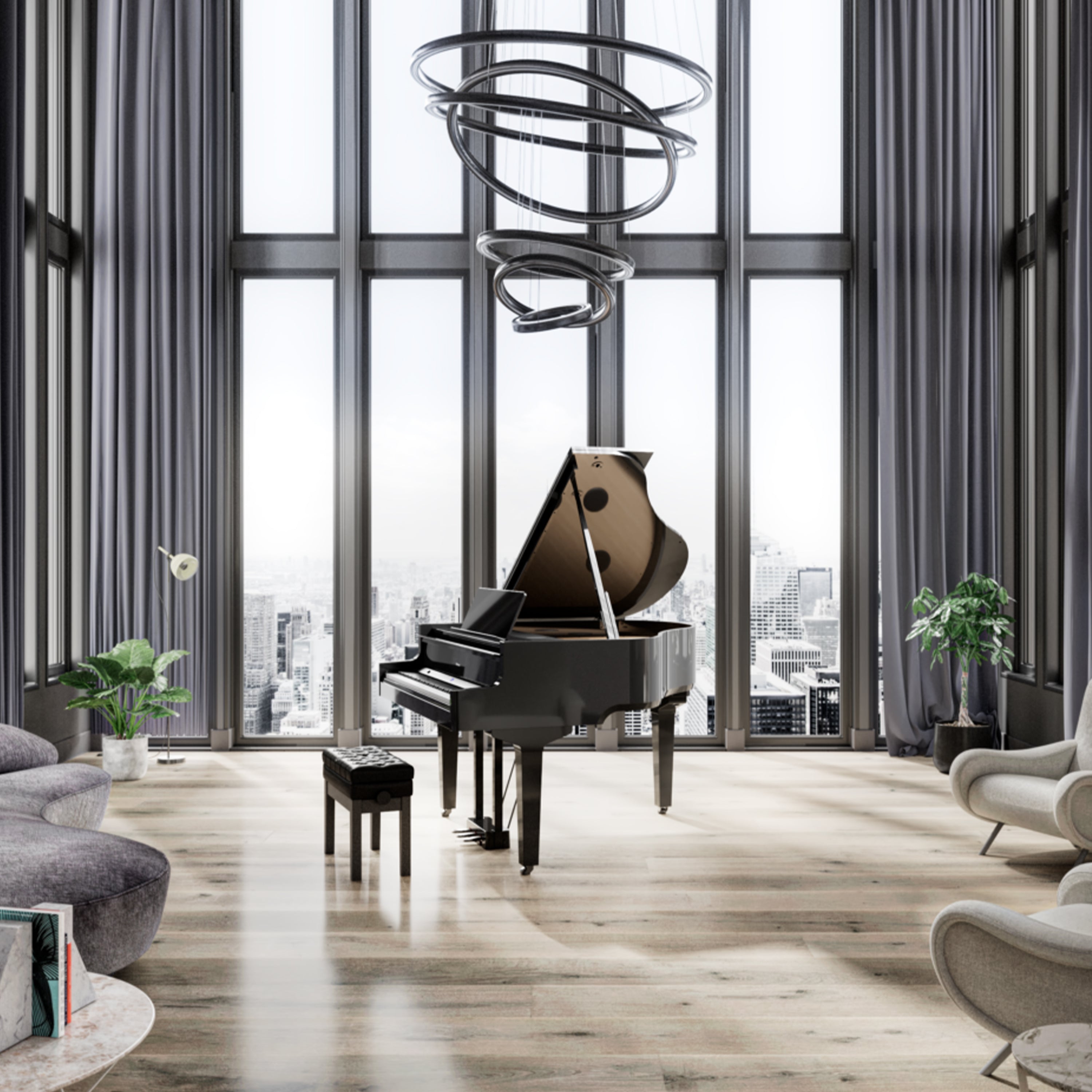 Roland GP-9 Digital Grand Piano - Polished Ebony - in a stylish living space