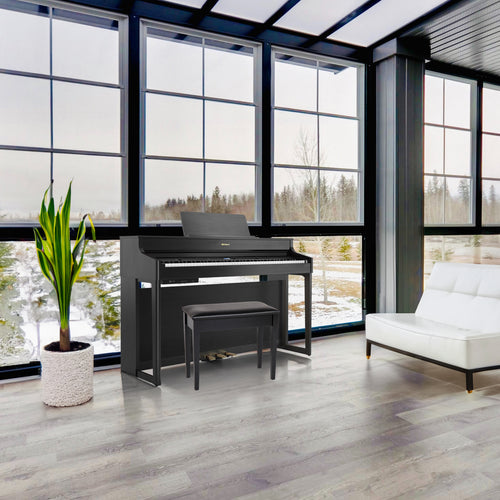 Roland HP702 Digital Piano - Charcoal Black in a stylish living space