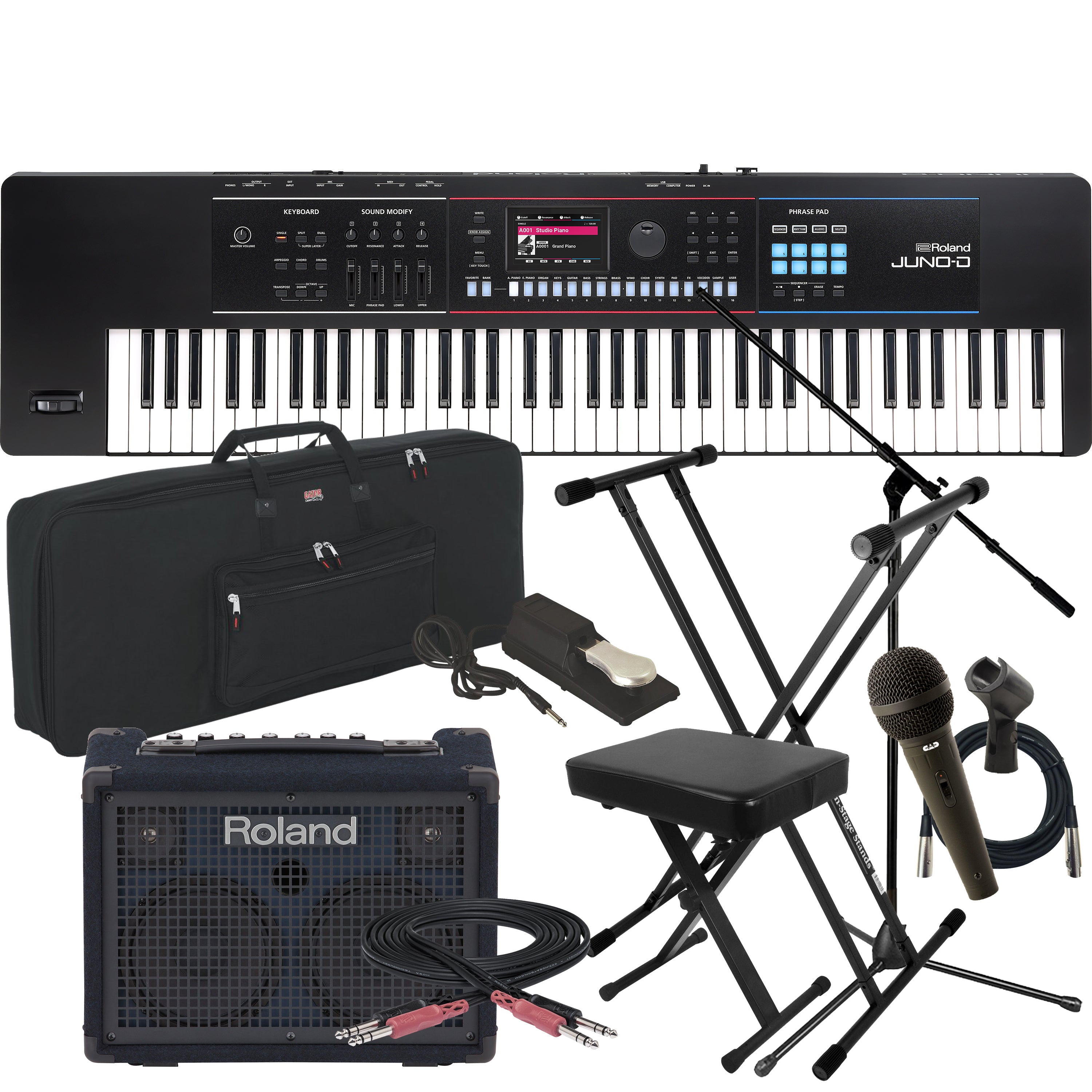 Roland Juno-D7 76-Key Synthesizer COMPLETE STAGE BUNDLE