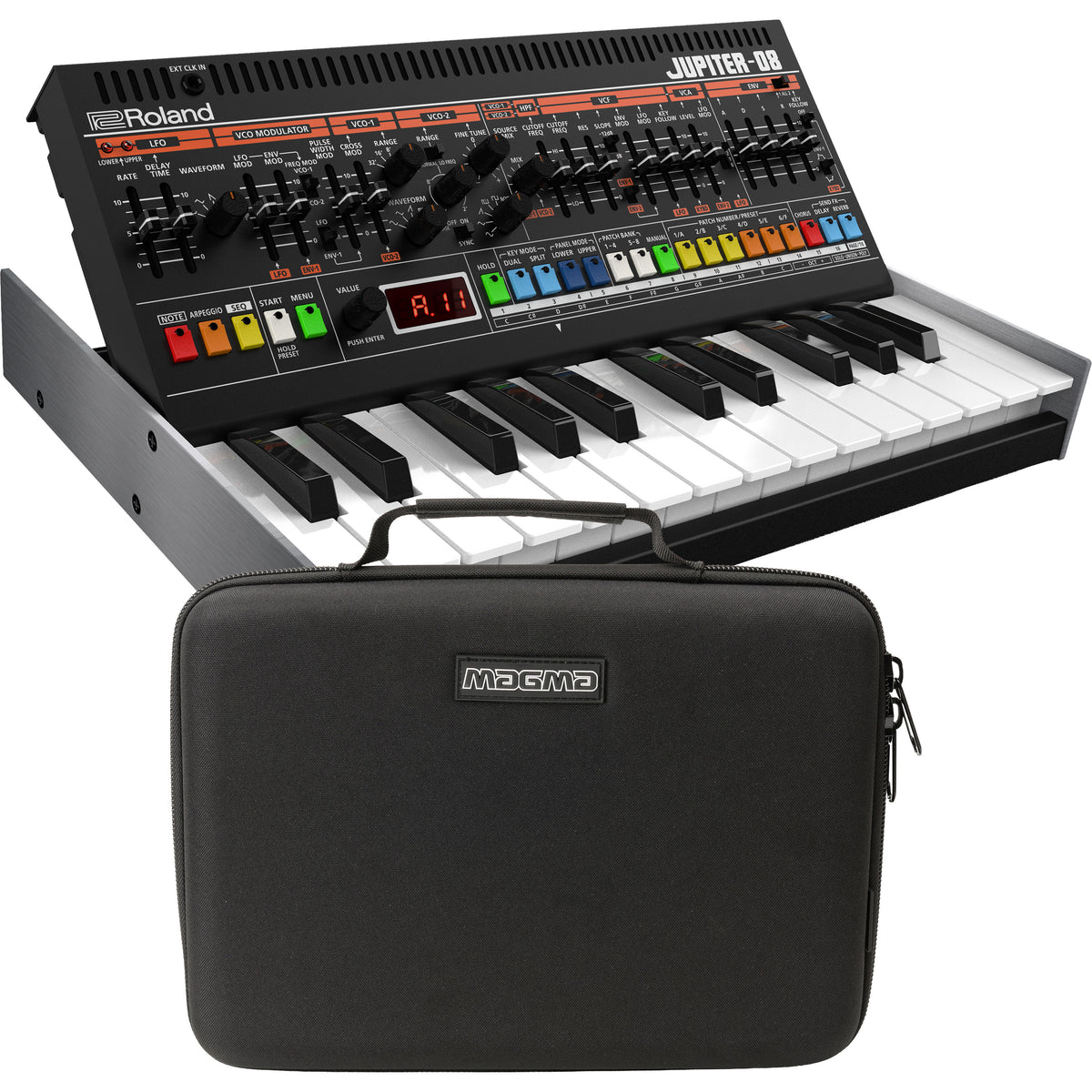 Collage showing components in Roland Boutique Jupiter-08 Synthesizer CTRL CASE KIT