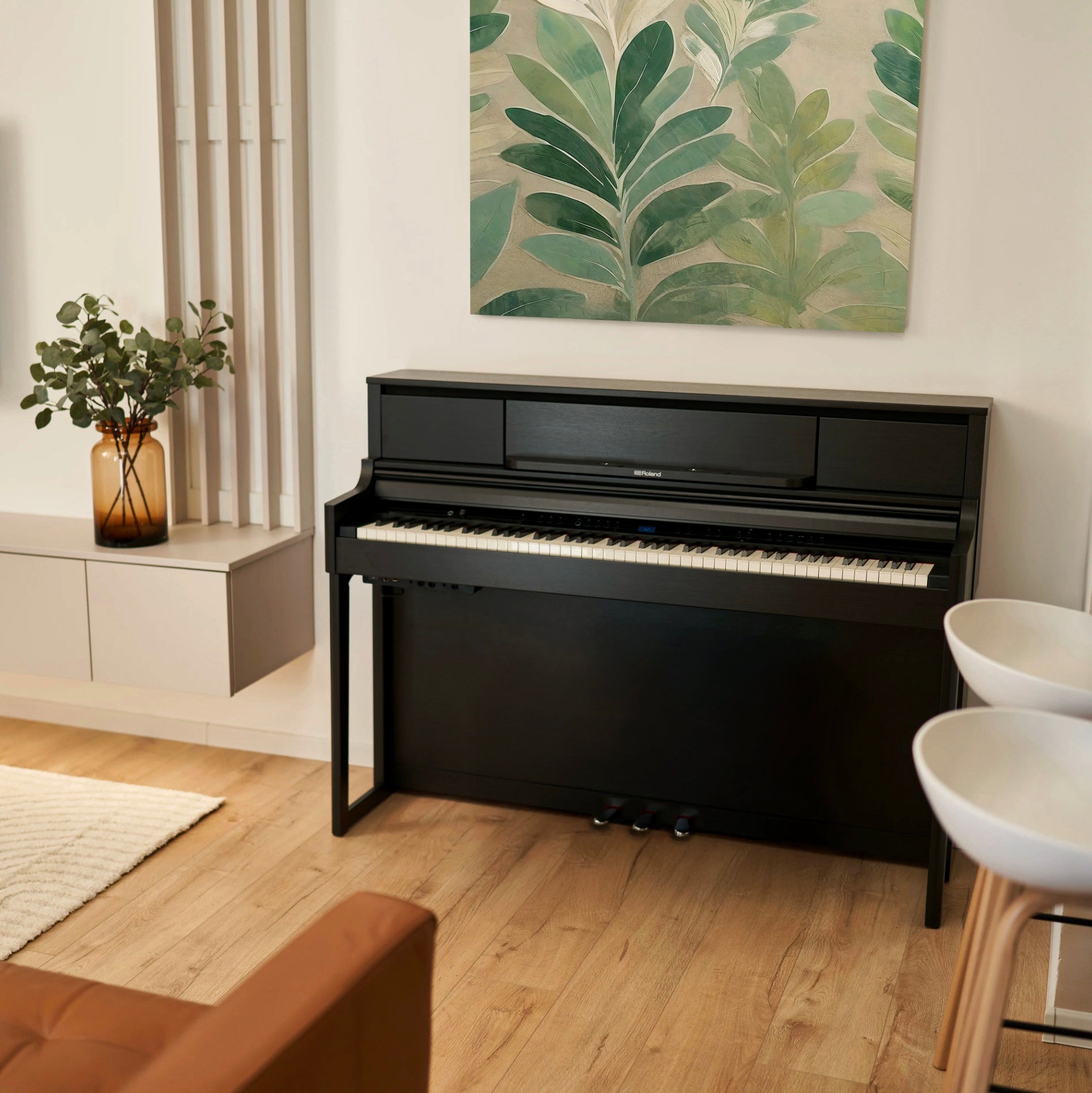Roland LX-5 Digital Piano with Bench - Charcoal Black - in a stylish living room