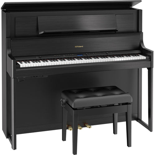 Roland LX708 Digital Piano - Charcoal Black - facing right with bench