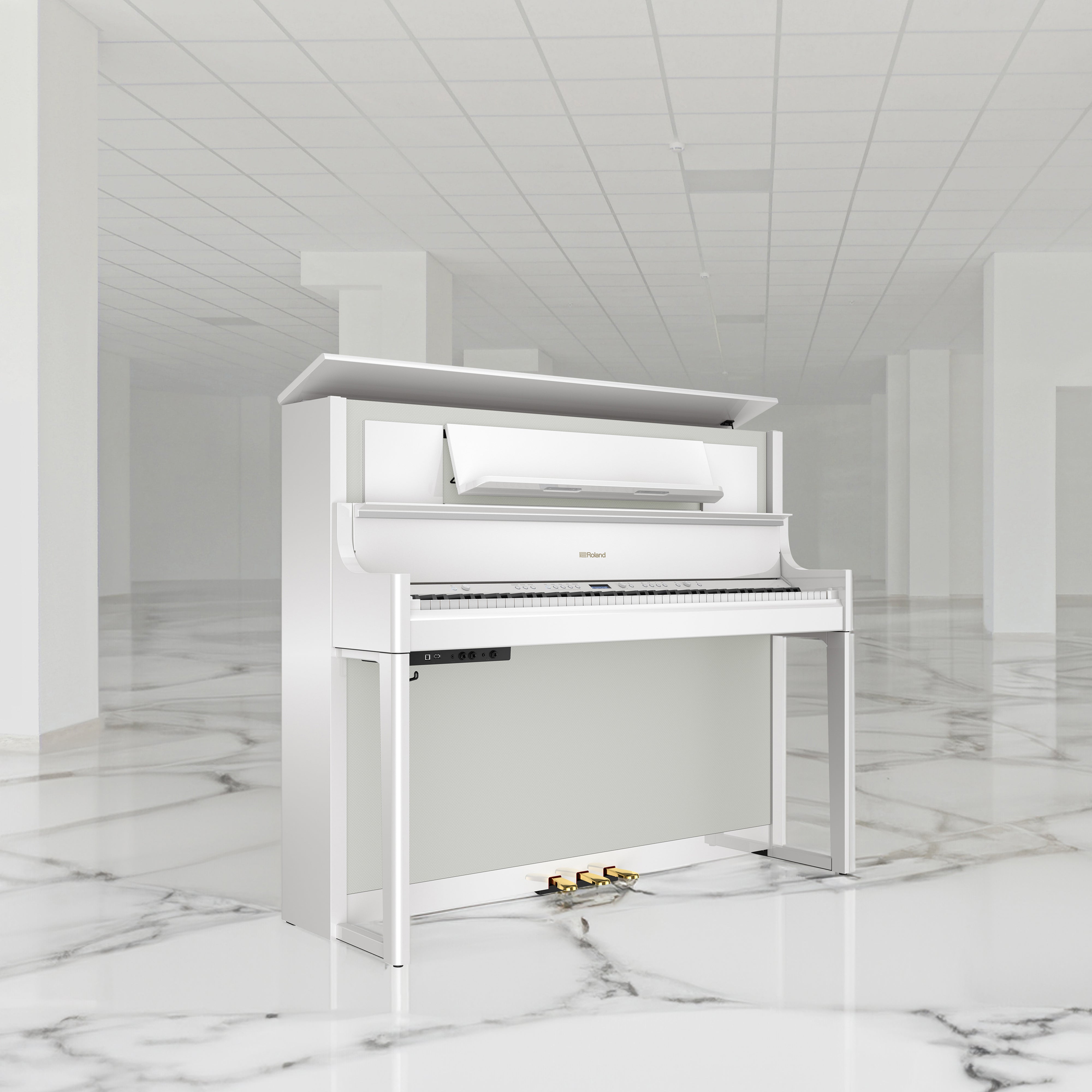 Roland LX708 Digital Piano - Polished White - in a large commercial hall